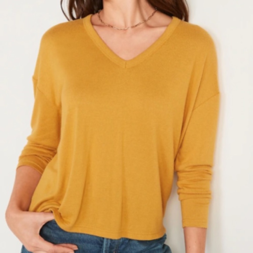 Oversized Long Sleeve V Neck Tee